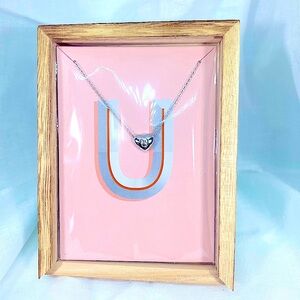 Retro Minimalist U Initial 925 Plat Heart Girly Twee Preppy Vibe Necklace in Box
